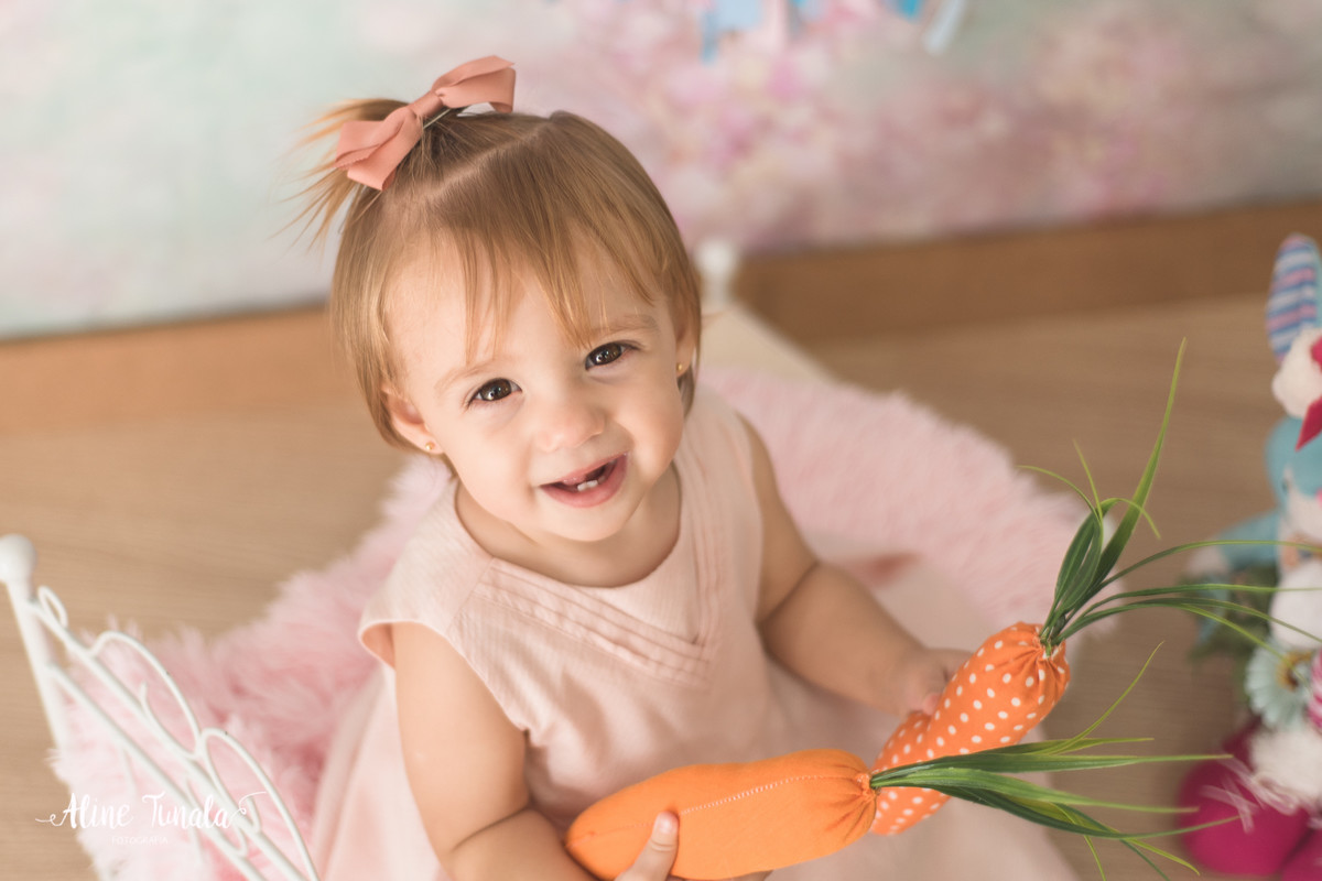 Mini sessões de páscoa que aconteceram em Cachoeiro de Itapemirim. Ensaios de páscoa com cenário temático com cenoura, ovinhos e coelhos