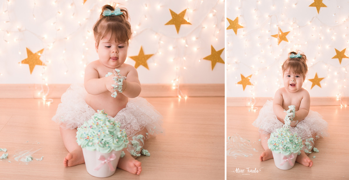 Sessão Smash the Cake, cake smash, para comemorar 1 ano, 1 aninho, Balões, estrelas, luzes natal, bebê 1 ano, 1 aninho, menina