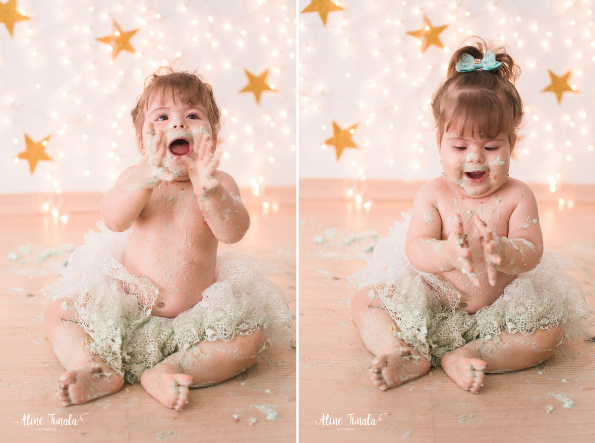 Sessão Smash the Cake, cake smash, para comemorar 1 ano, 1 aninho, Balões, estrelas, luzes natal, bebê 1 ano, 1 aninho, menina
