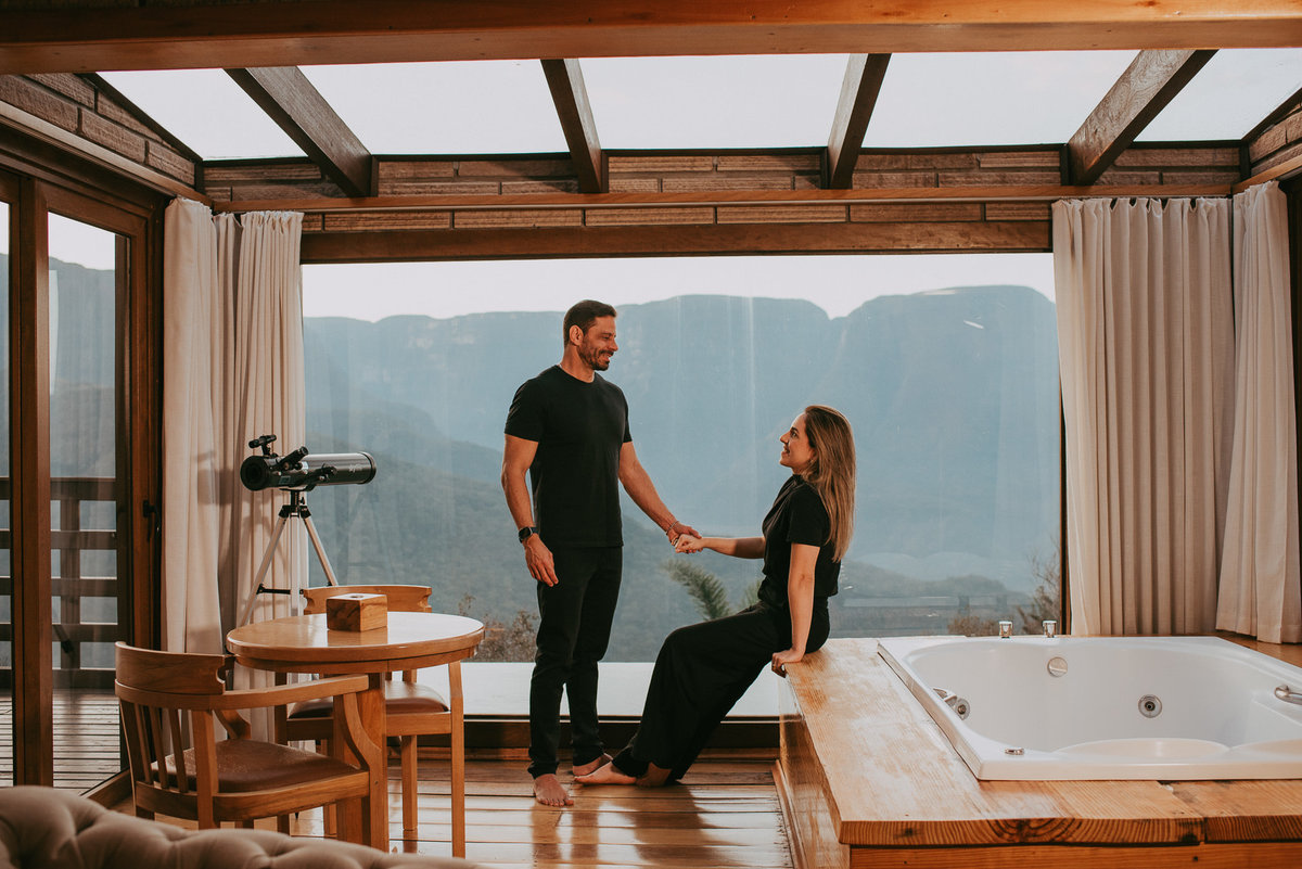 chalé na serra catarinense para fotos de casal com emoção.