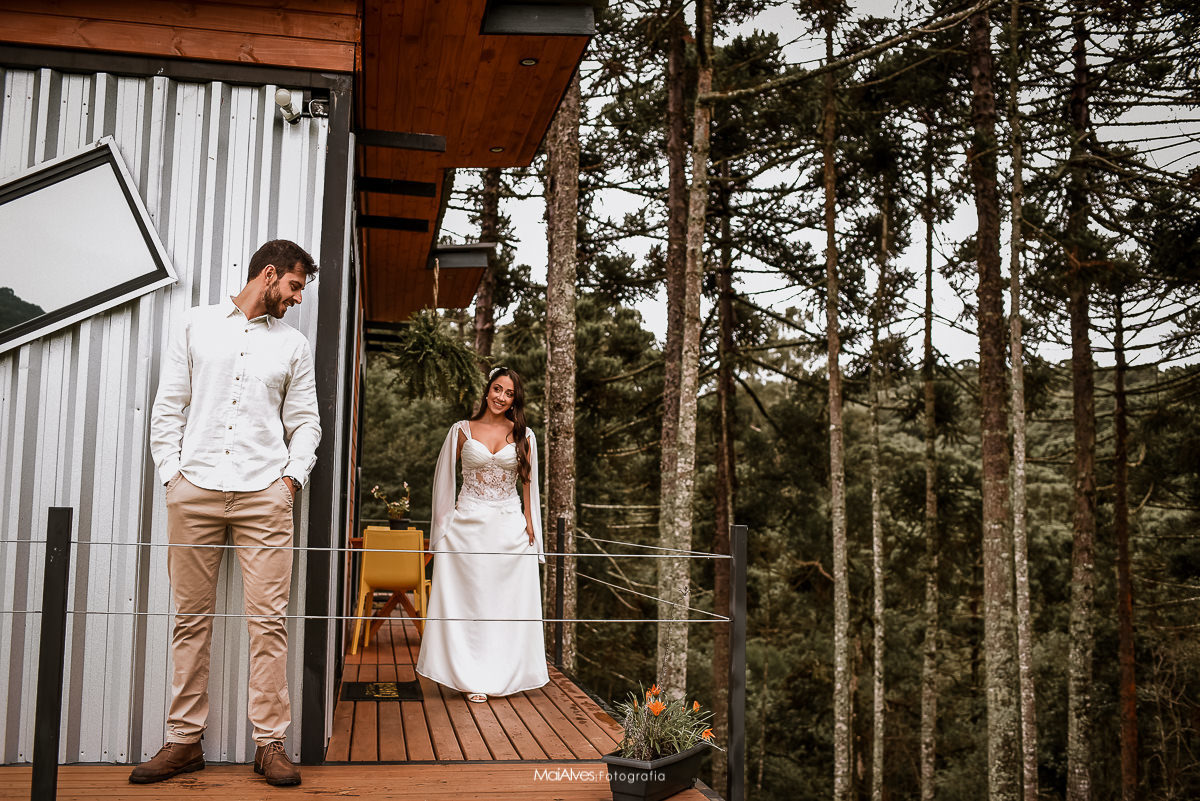 noivos prontos momentos antes do início da cerimonia de casamento, bangalô araucária 