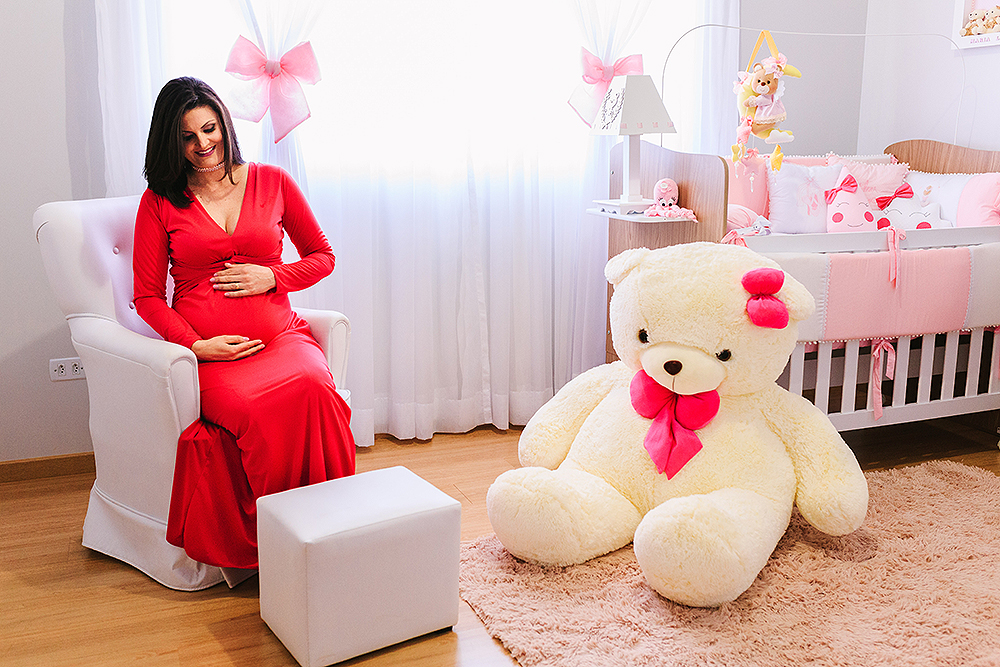 Ensaio de Gestante Solange e Sergio foto mamãe com o urso