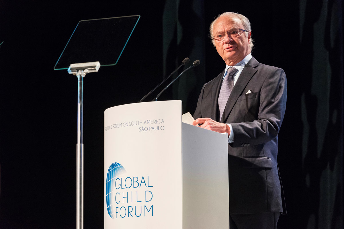 Rei da Suécia Carlos Gustavo durante evento Global Child Forum na FIESP em São Paulo-SP na fotografia do fotógrafo profissional Romero Cruz