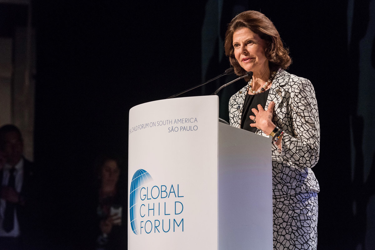 Rainha Silvia da Suécia durante o evento Global Child Forum na FIESP em São Paulo-SP fotografado pelo fotógrafo profissional Romero Cruz