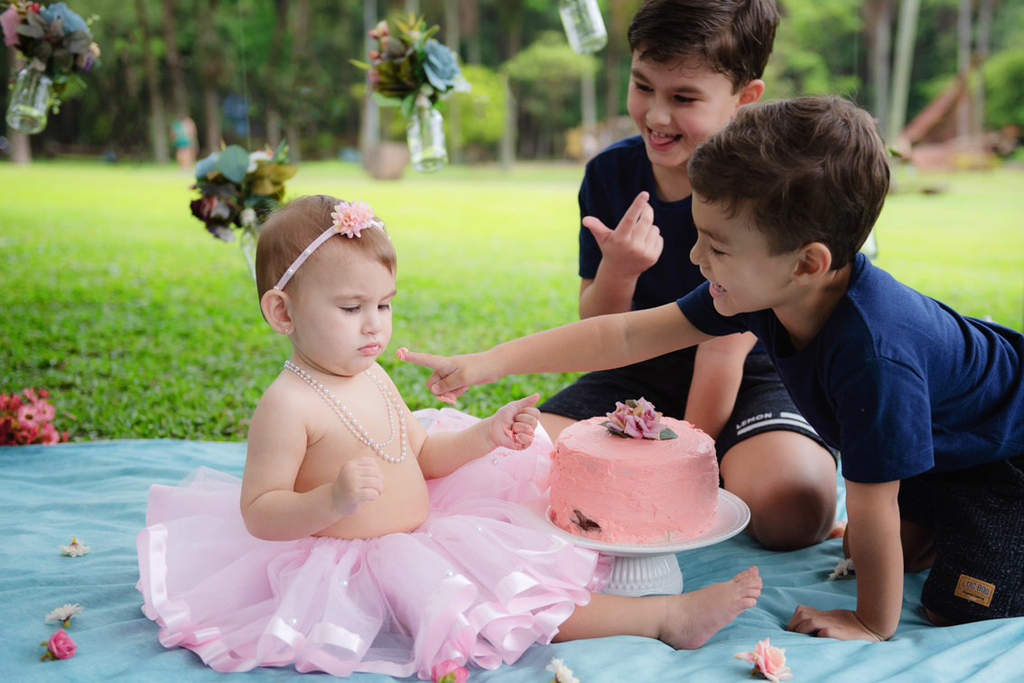 Ensaio de 1 ano smash the cake com a familia no Parque