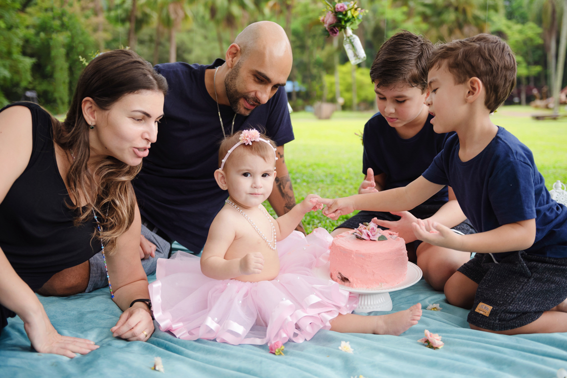 Ensaio de 1 ano smash the cake com a familia no Parque
