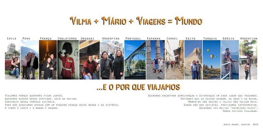 pagina de abertura album de viagem Santo Andre SP album de fotos Vilma Mario Mundo 13 paises 9 anos por Clovis Augusto com a marca Mundareu Albuns