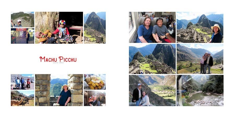 pagina do album de viagem Santo Andre SP album de fotos Vilma Mario Machu Picchu peru Mundo por Clovis Augusto com a marca Mundareu Albuns