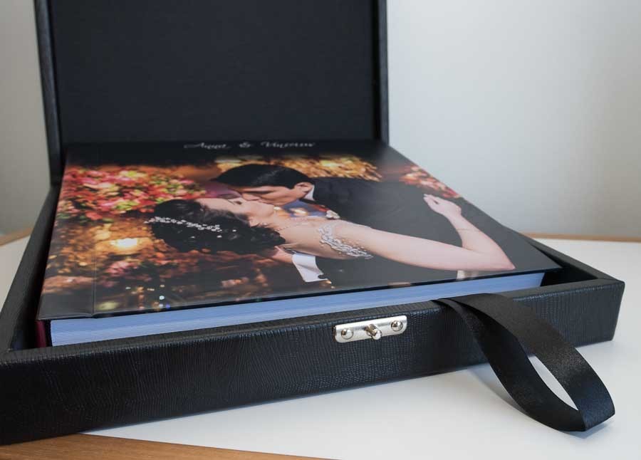 Estojo em courino para o album de fotos de casamento, Anna e Vinicius, Campinas SP, album de casamento por Clovis Augusto com a marca Mundareu albuns