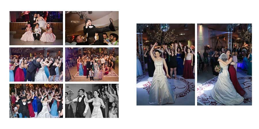 pagina da festa com a noiva jogando o buque no album de fotos de casamento, Anna e Vinicius, Campinas SP, album de casamento por Clovis Augusto com a marca Mundareu albuns