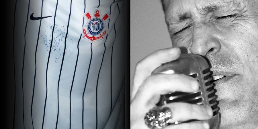 pagina com a camiseta do corinthians e close do cantor no album de aniversario Renato 50 anos Sao Paulo SP album de fotos por Clovis Augusto com a marca Mundareu Albuns