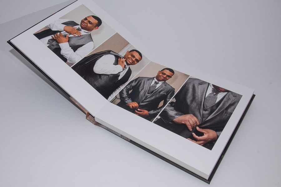 o making off do noivo mostrado no album com as paginas abertas do album de casamento da claudia e caio em santo andre, sp album de fotos por clovis augusto com a marca mundareu albuns 