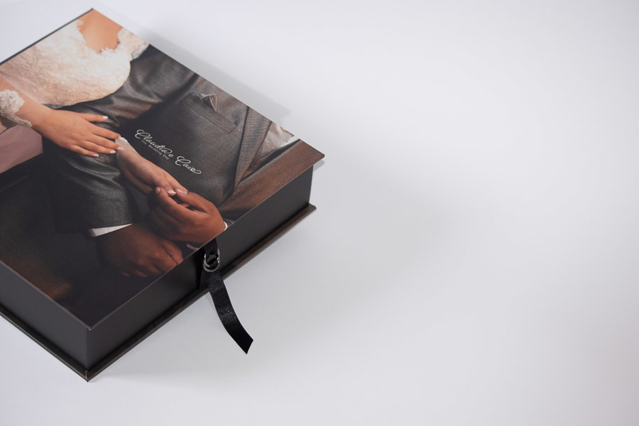 vista superior do estojo do album de casamento da claudia e caio santo andre, sp album de fotos criado por clovis augusto