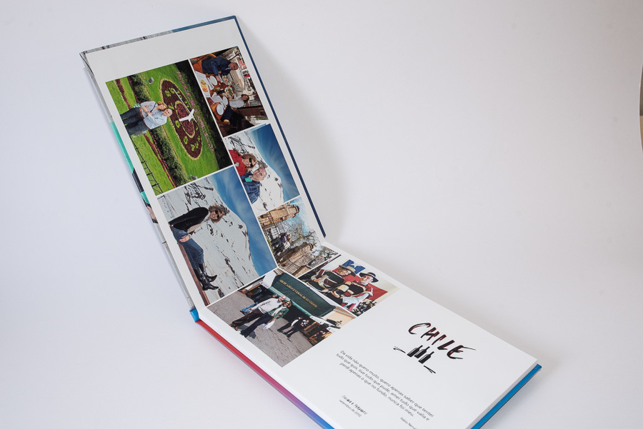 foto do album aberto na pagina de abertura do album de viagem chile fernando Silvana Santo Andre SP 3 albuns de fotos em santo andre sp por Clovis Augusto com a marca Mundareu Albuns