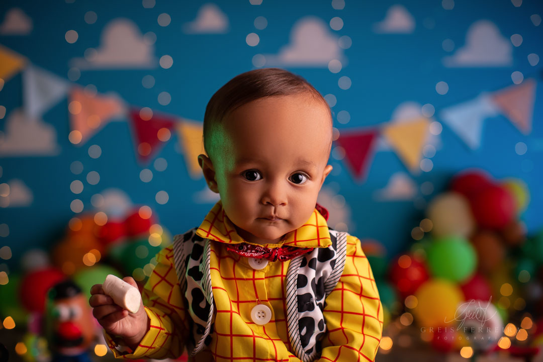 smash the cake toy story ensaio de aniversario de bebe de 1 ano vestido de woody