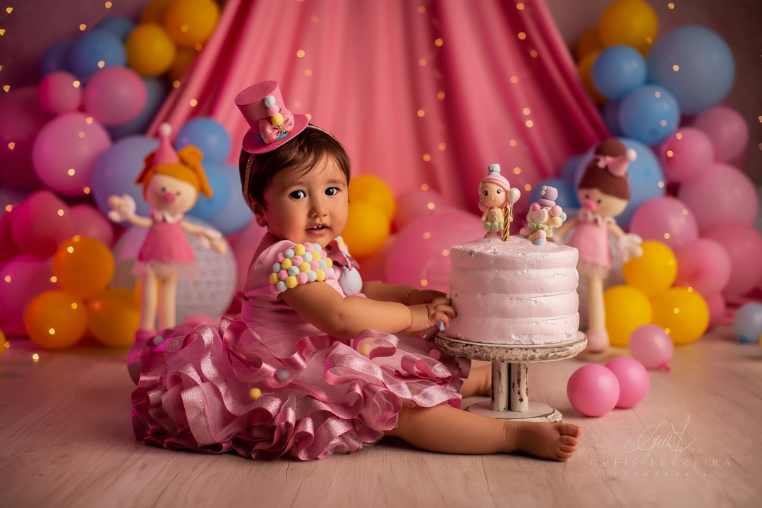 smash the cake circo rosa ensaio de aniversario