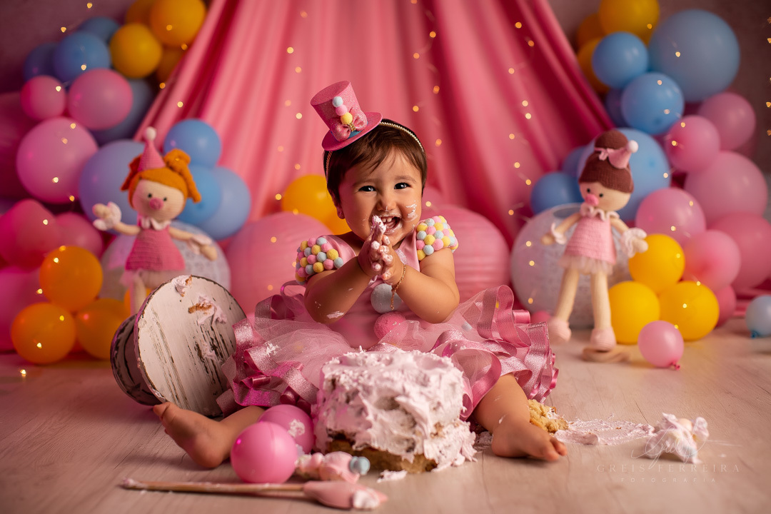 smash the cake circo rosa ensaio de aniversario