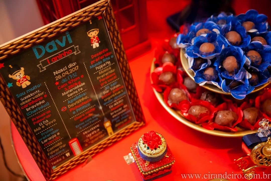 festa de aniversario de bebe menino de 1 ano com tema londres buffet rapanui