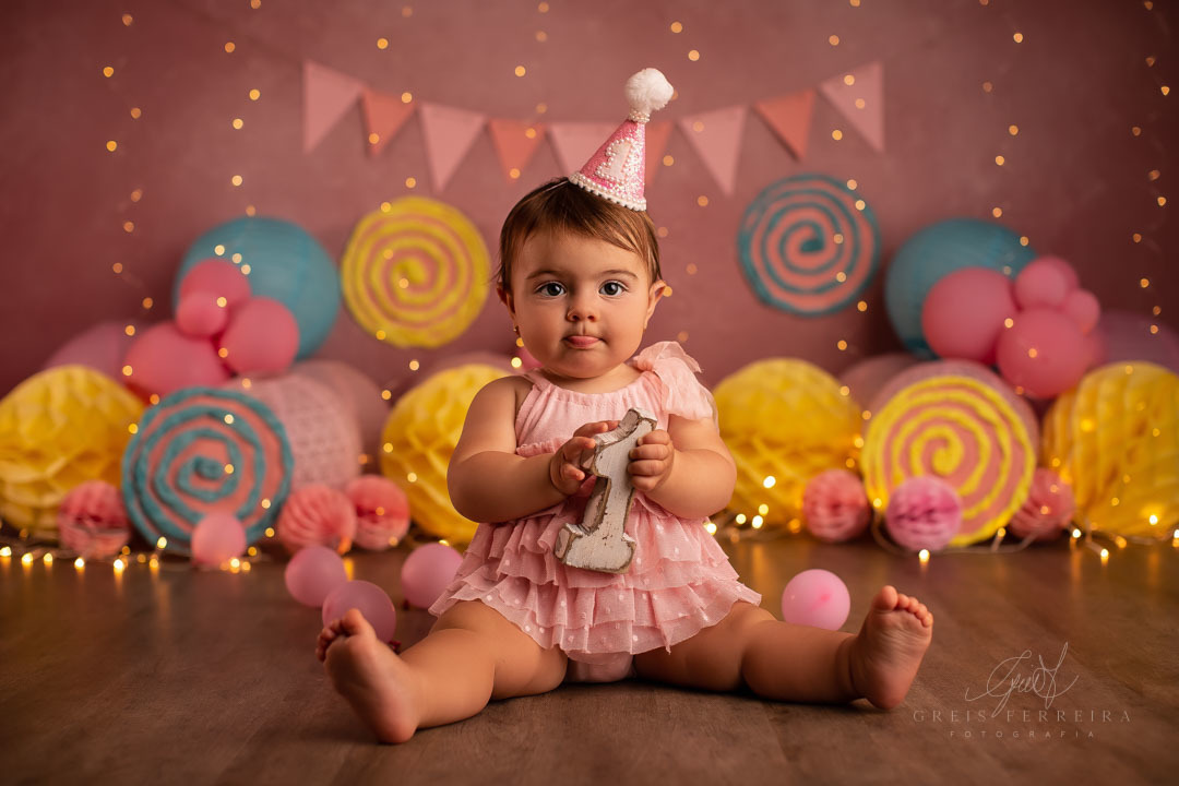 Smash the Cake de Pirulito ensaio de aniversario bebe 1 ano 12 meses