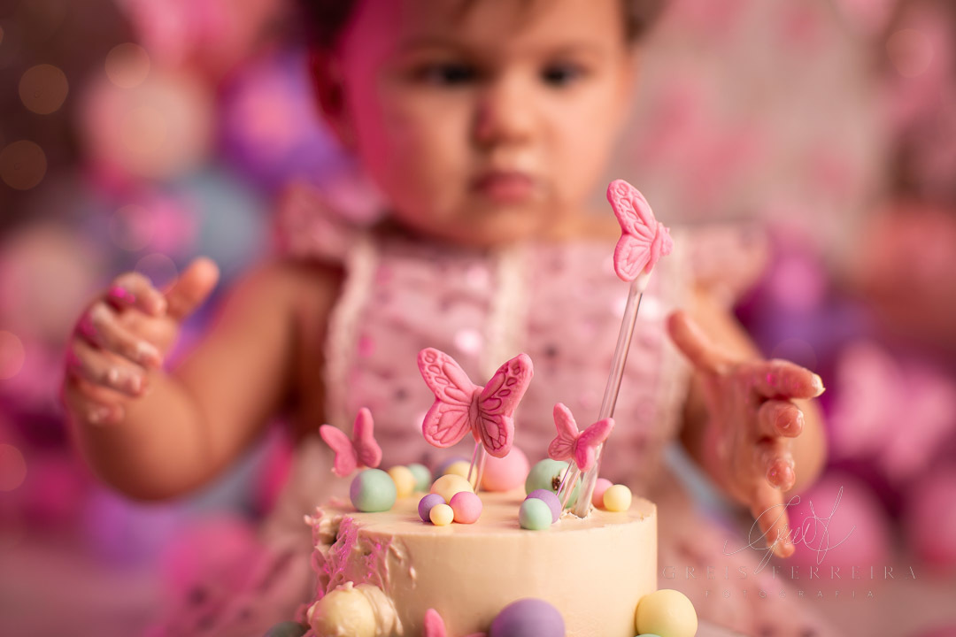 smash the cake borboleta com bebe