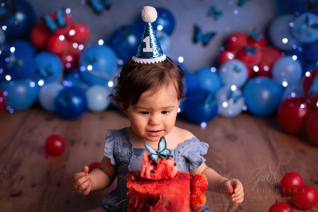 smash the cake fruit borboleta com bolo de melancia