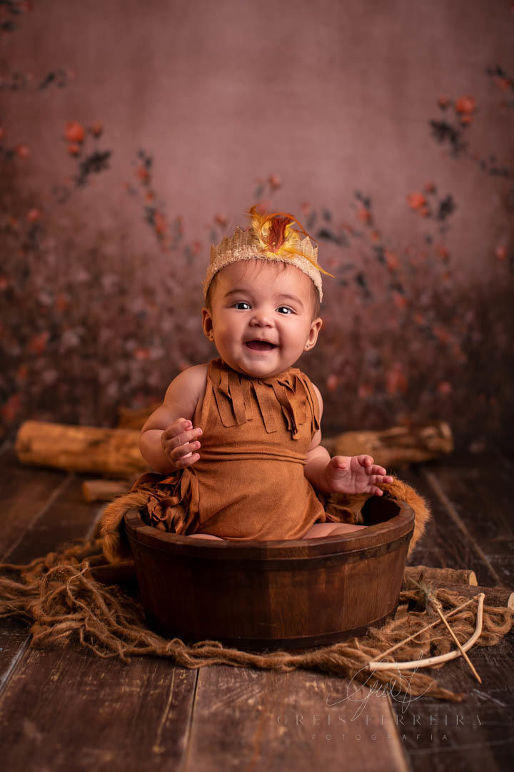 ensaio de bebe 5 meses indio arco flecha