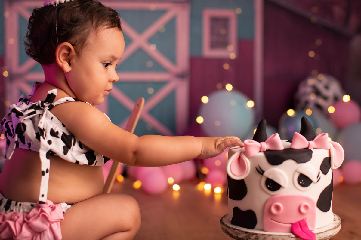 smash the cake fazendinha rosa ensaio de aniversario de bebe de 1 ano