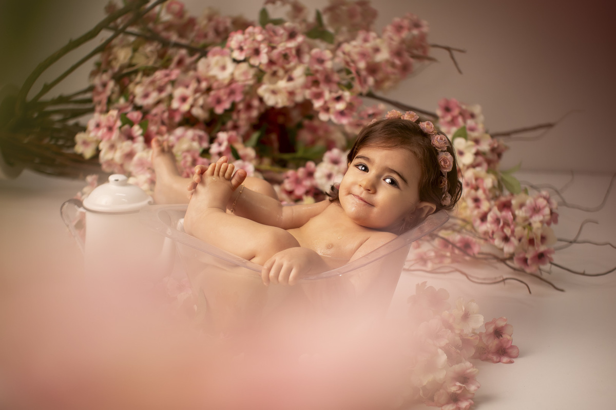 ensaio bebe hora banho menina 1 ano