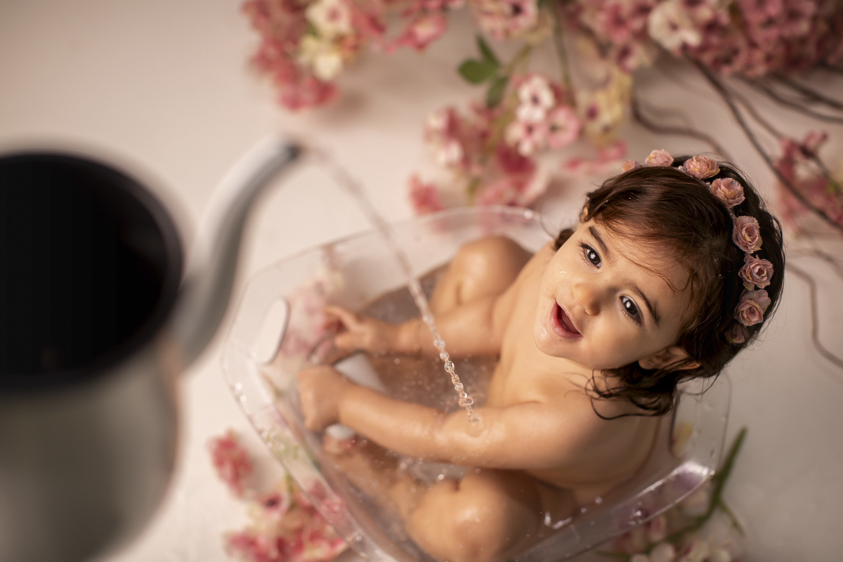 ensaio bebe hora banho menina 1 ano