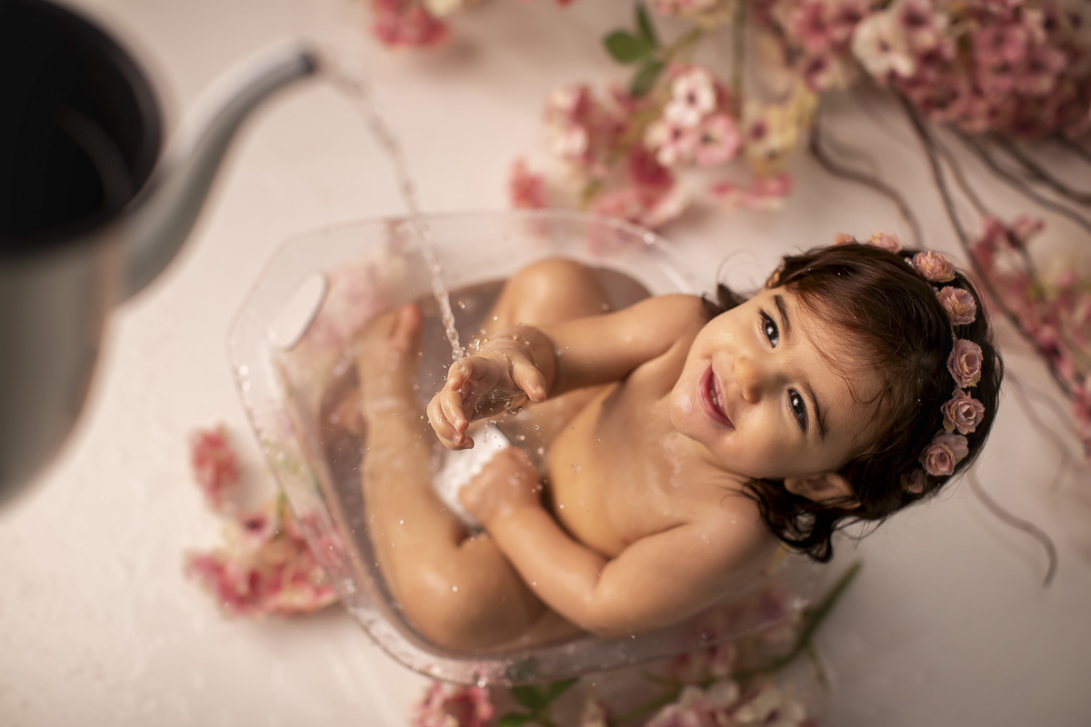 ensaio bebe hora banho menina 1 ano