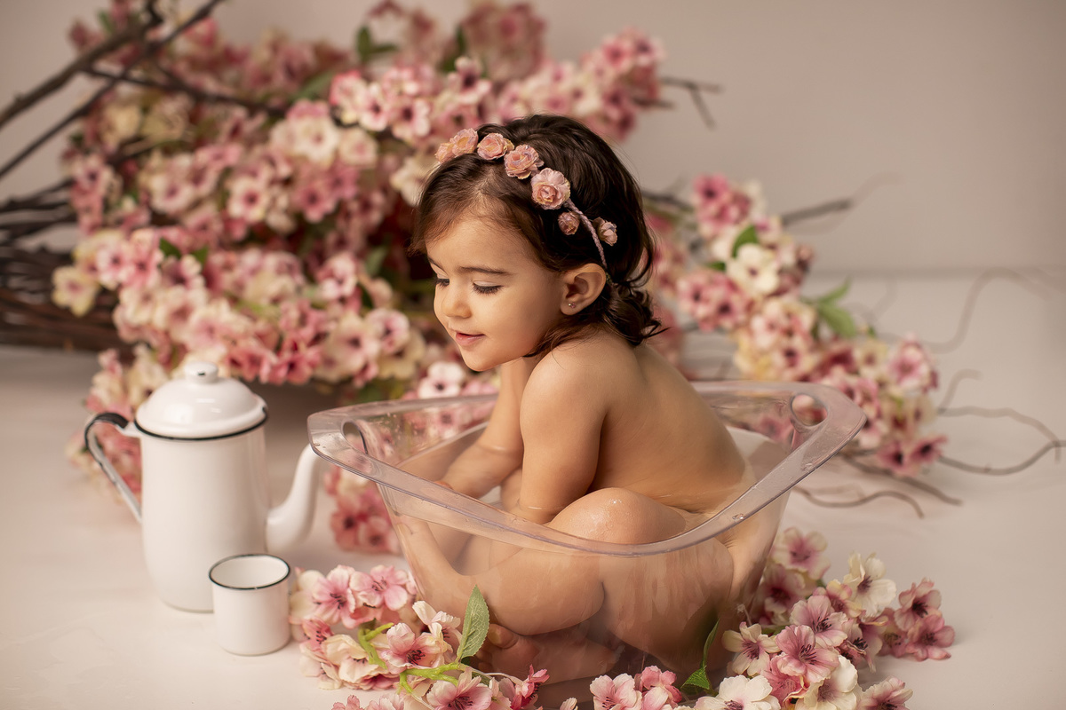 ensaio bebe hora banho menina 1 ano