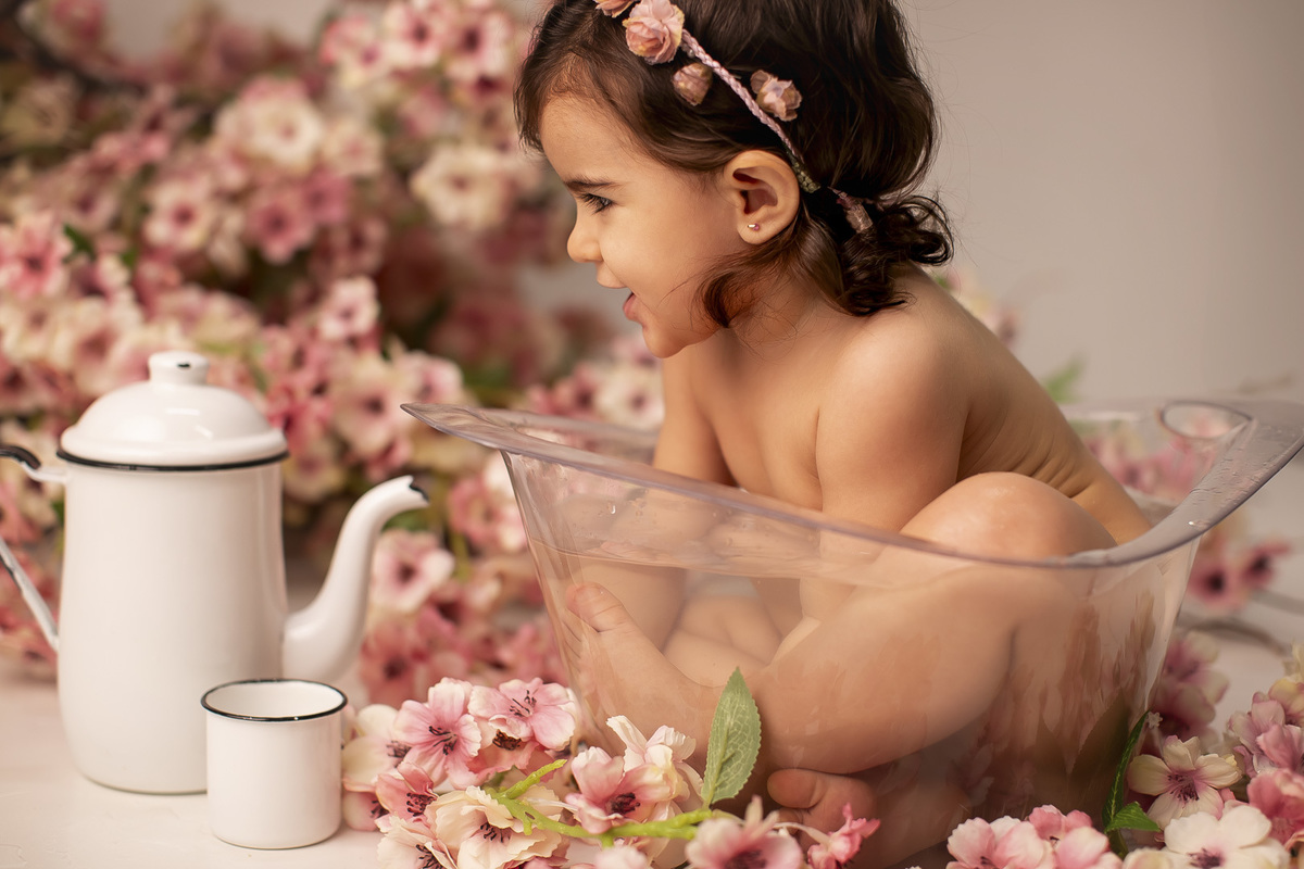 ensaio bebe hora banho menina 1 ano