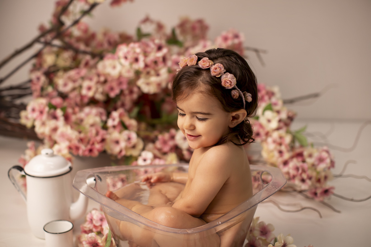 ensaio bebe hora banho menina 1 ano