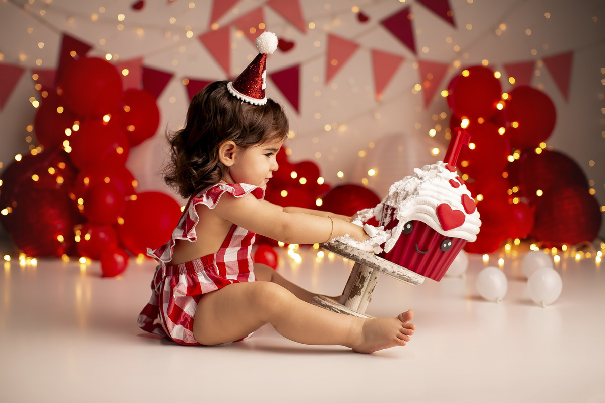 smash the cake coracao ensaio bebe 1 ano menina