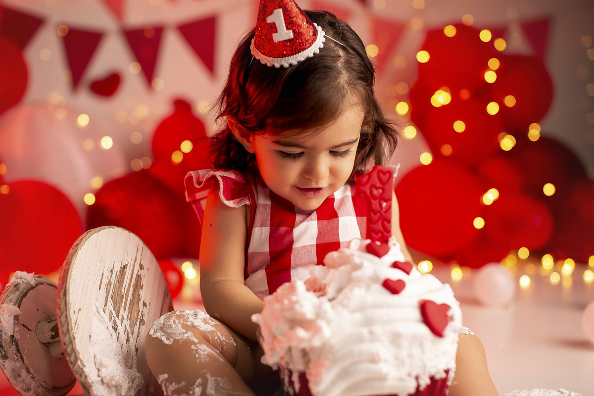 smash the cake coracao ensaio bebe 1 ano menina