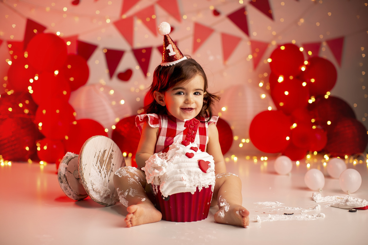 smash the cake coracao ensaio bebe 1 ano menina