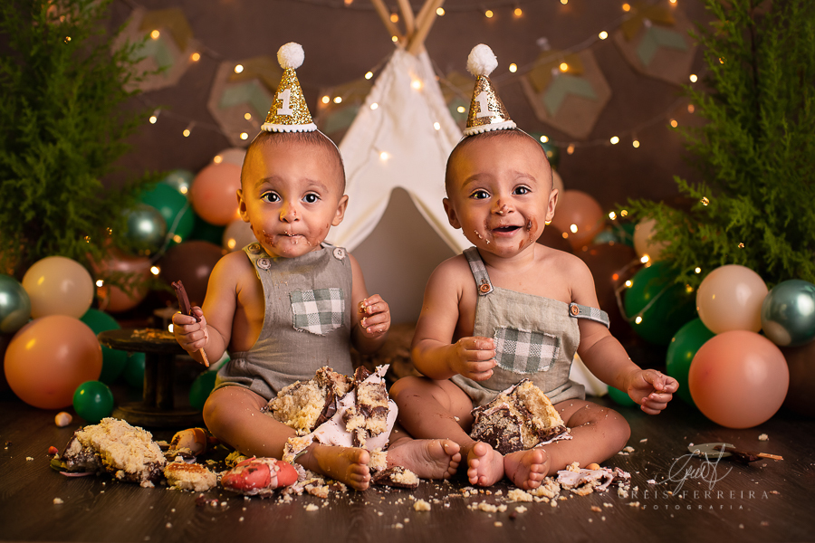 Heitor e Arthur | Smash the Cake de Gêmeos de 1 ano
