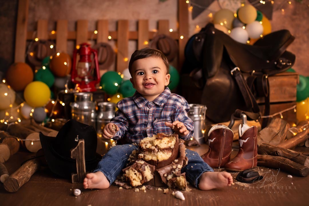 smash the cake fazendinha ensaio de aniversario de bebe de 1 ano