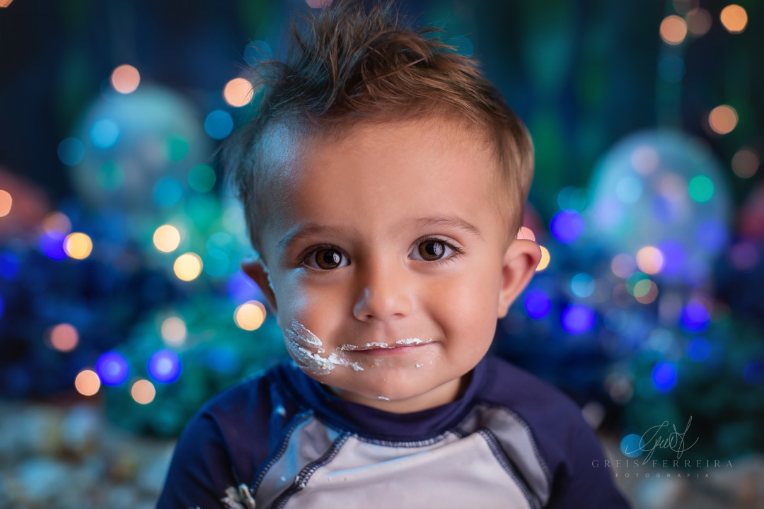 smash the cake fundo do mar ensaio de aniversario de bebe de 1 ano
