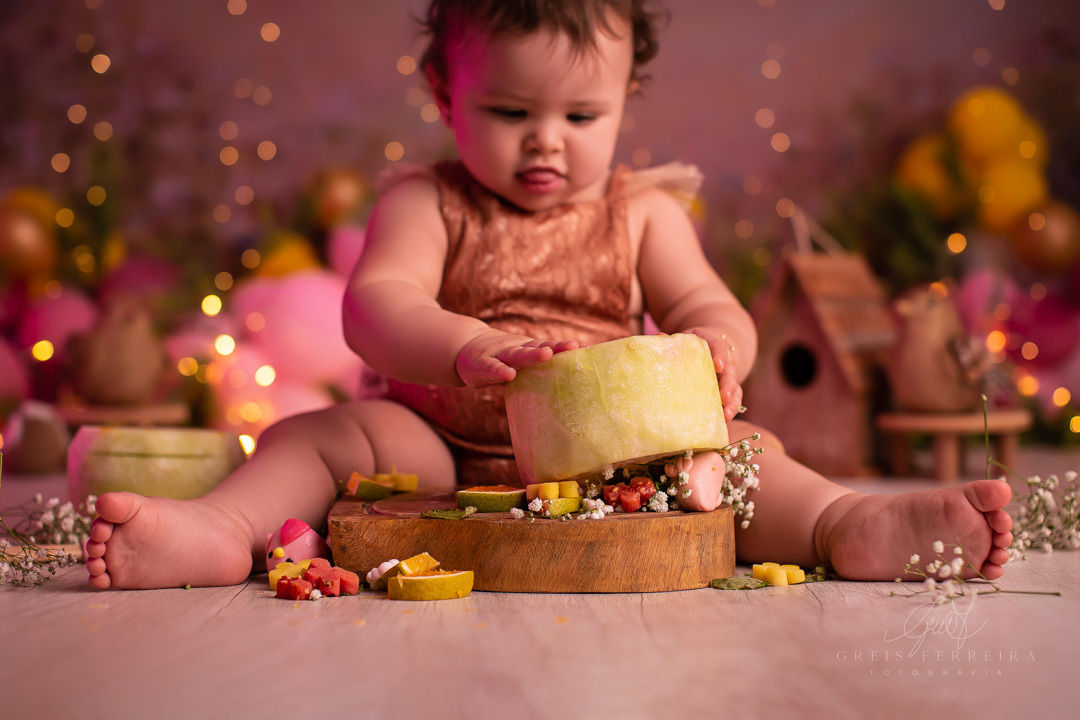 Smash the Fruit Jardim Encantado ensaio de aniversario de 1 ano de bebe