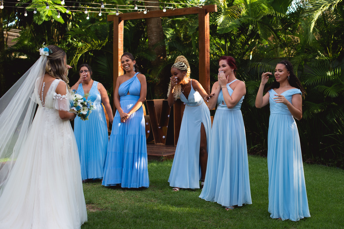 first look com as madrinhas | madrinhas de azul casamento
