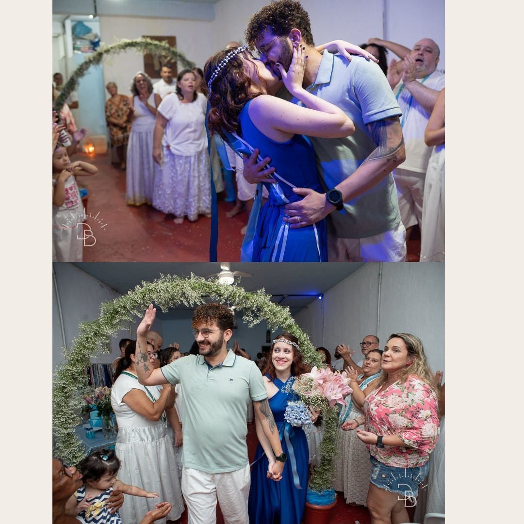 beijo e saída dos noivos casamento na Umbanda