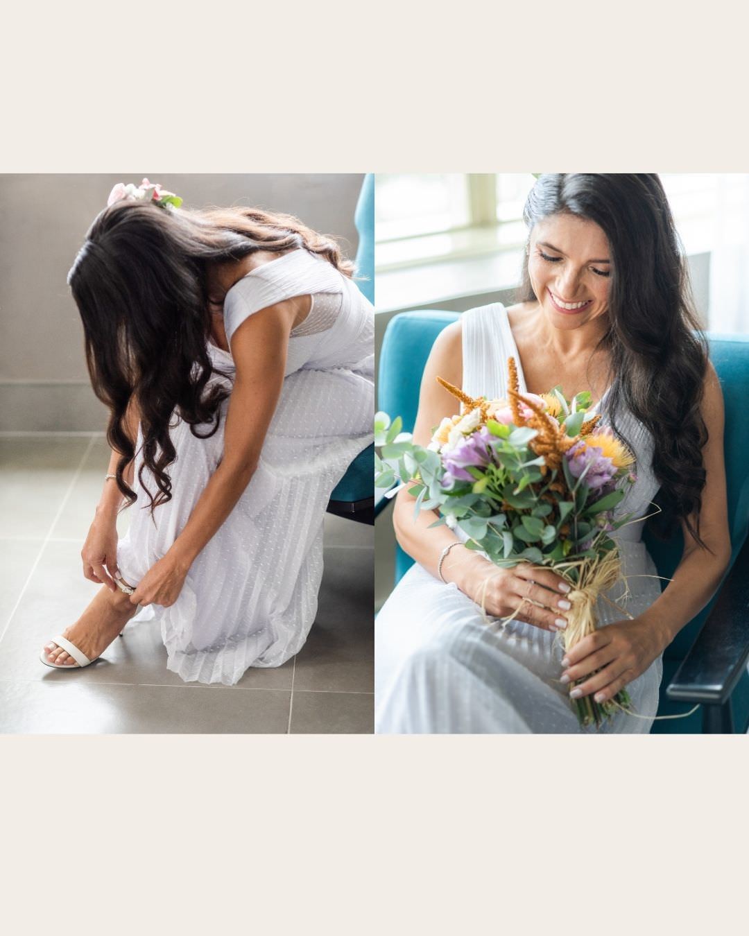 noiva com bouquet colorido 