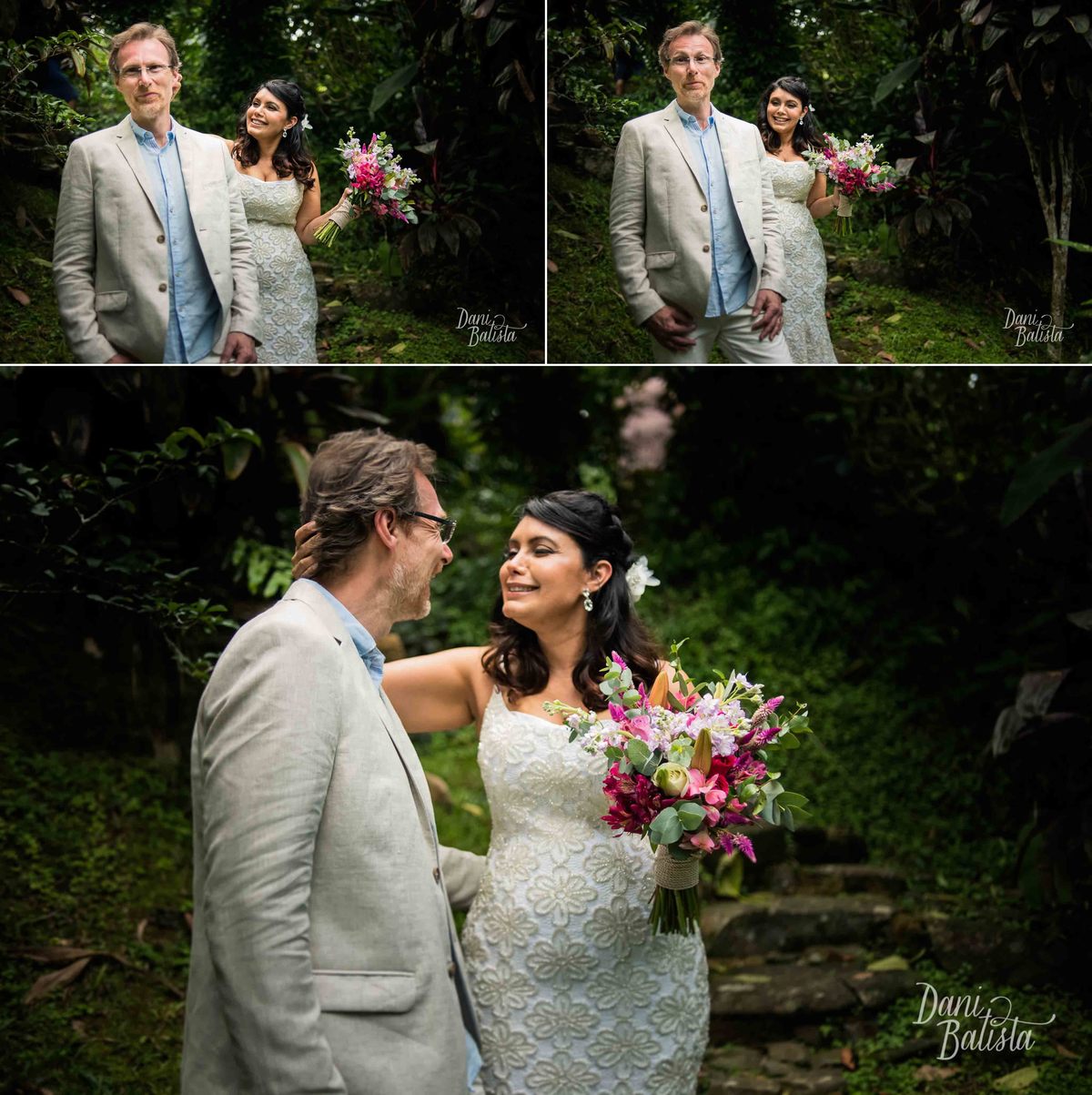 noivos se vendo pela primeira vez no first look no mini-wedding diurno ao ar livre em paraty