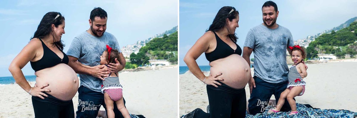pais durante o ensaio fotografico de gestante na praia leblon