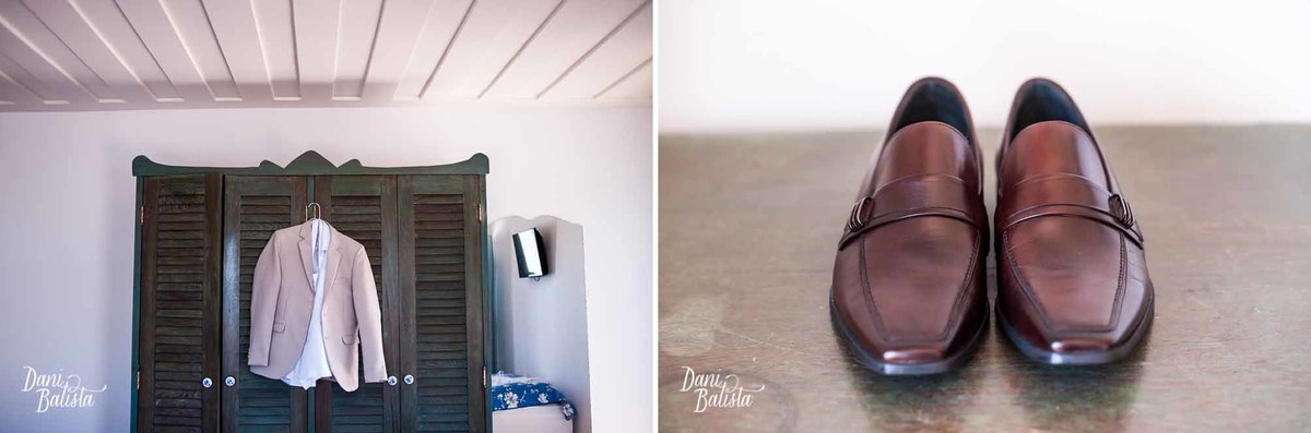 detalhes do terno e sapato do noivo no casamento em buzios
