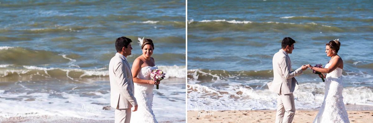 noivo vendo a noiva durante first look na praia rasa em buzios