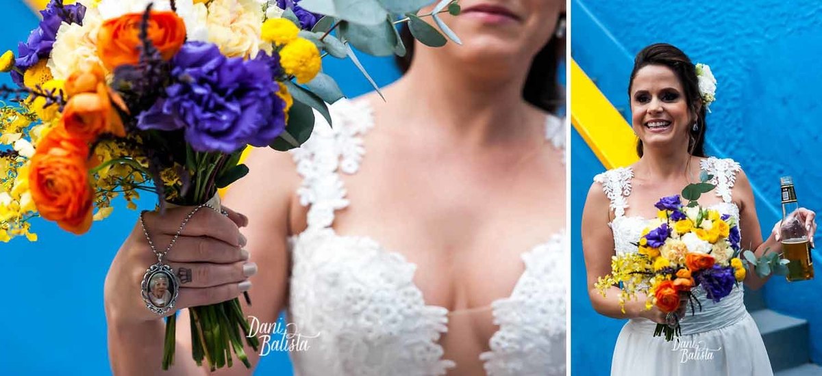 making of do noiva em hostel  detalhe do bouquet colorido casamento no samba 