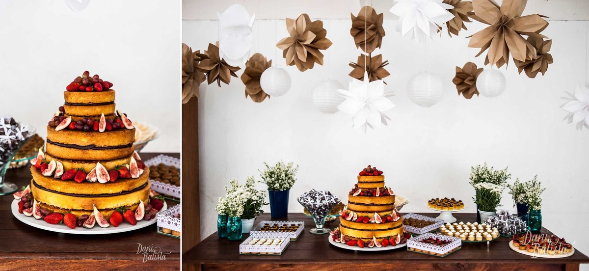 decoracao minimalista com naked cake do batizado