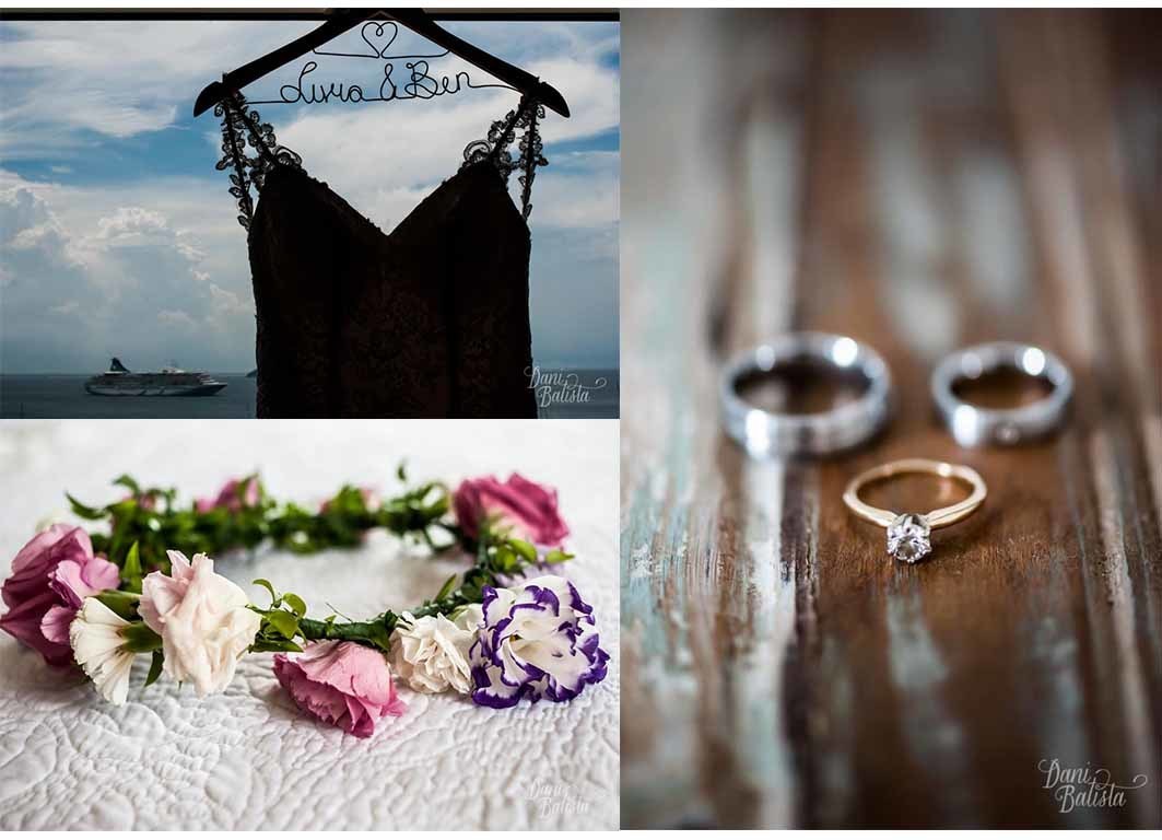 detalhes da noiva: cabide nome dos noivos e grinalda de flores  casamento em buzios